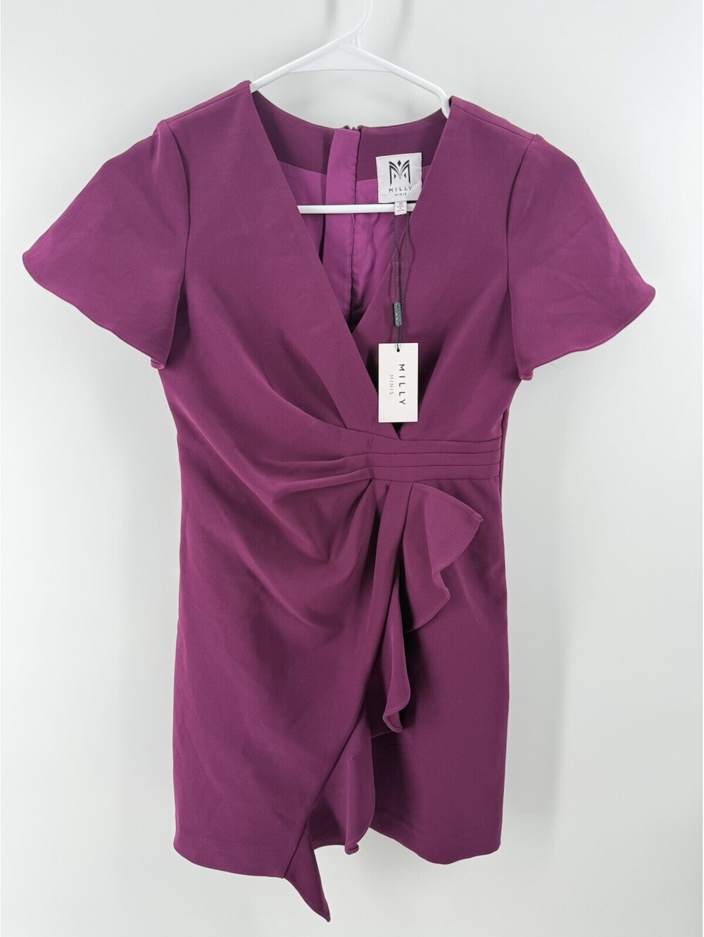 $225 Milly Mini's Girls Purple Short Cap Sleeve Surplice Faux Wrap Dress Size 10